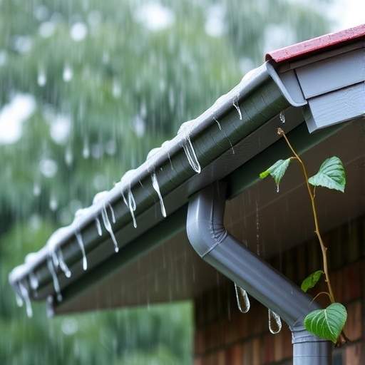Rainwater Flowing Through Gutter