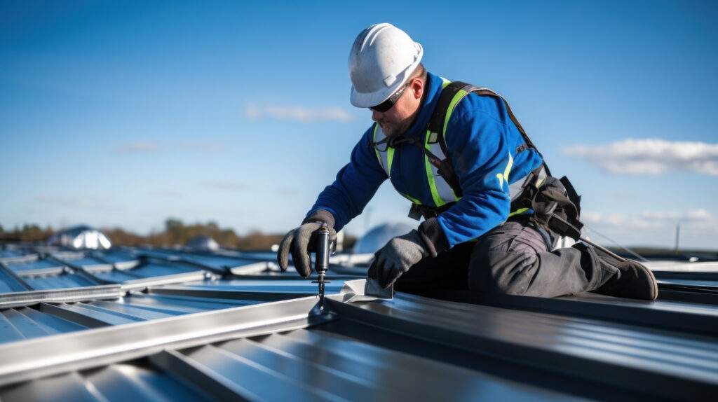 Roofer Installing Metal Panels